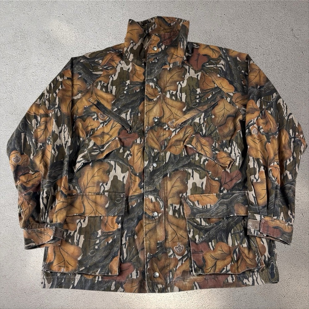 Vintage Trophy Club Mossy Oak Fall Foliage Hunting Jacket Size‎ Large 90s Camo